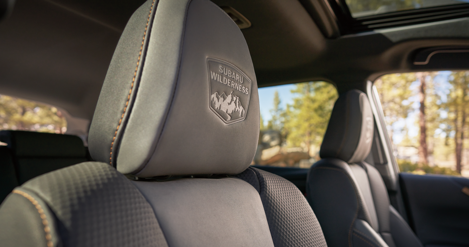 A close-up of the StarTex® water-repellent upholstery on the 2023 Outback Wilderness. | Open Road Subaru in Union NJ
