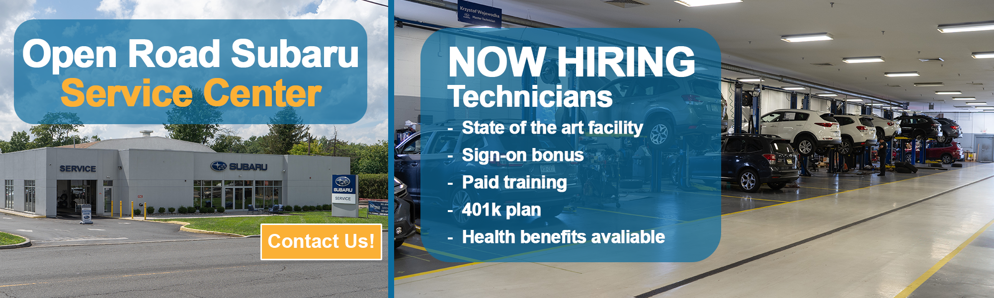Open Road Subaru Now Hiring Technicians