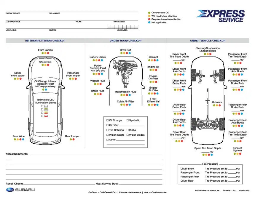 Subaru Express Service Form